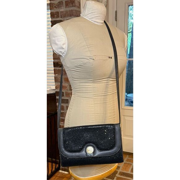 Whiting & Davis Black Metal Mesh Shoulder Strap/Clutch Crossbody Bag - Picture 1 of 12